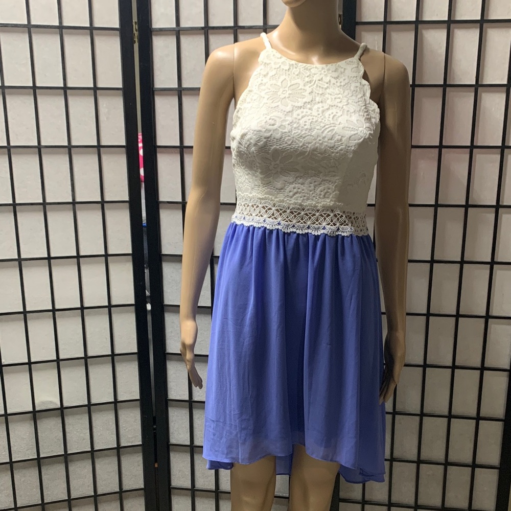 Chic Lace Top Dress with Blue Skirt